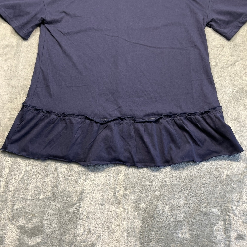 MEROKEETY Peplum T-Shirt Women Navy Blue Ruffle Hem Short Sleeve Crew Neck Large - Picture 4 of 14